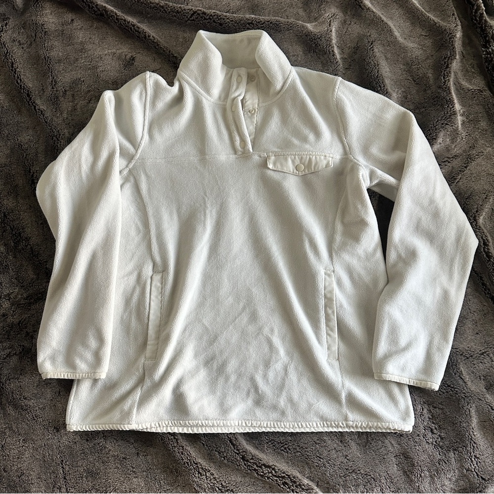 32 Degrees Off White Kangaroo Pocket Snap Neck Fleece Hoodie size S